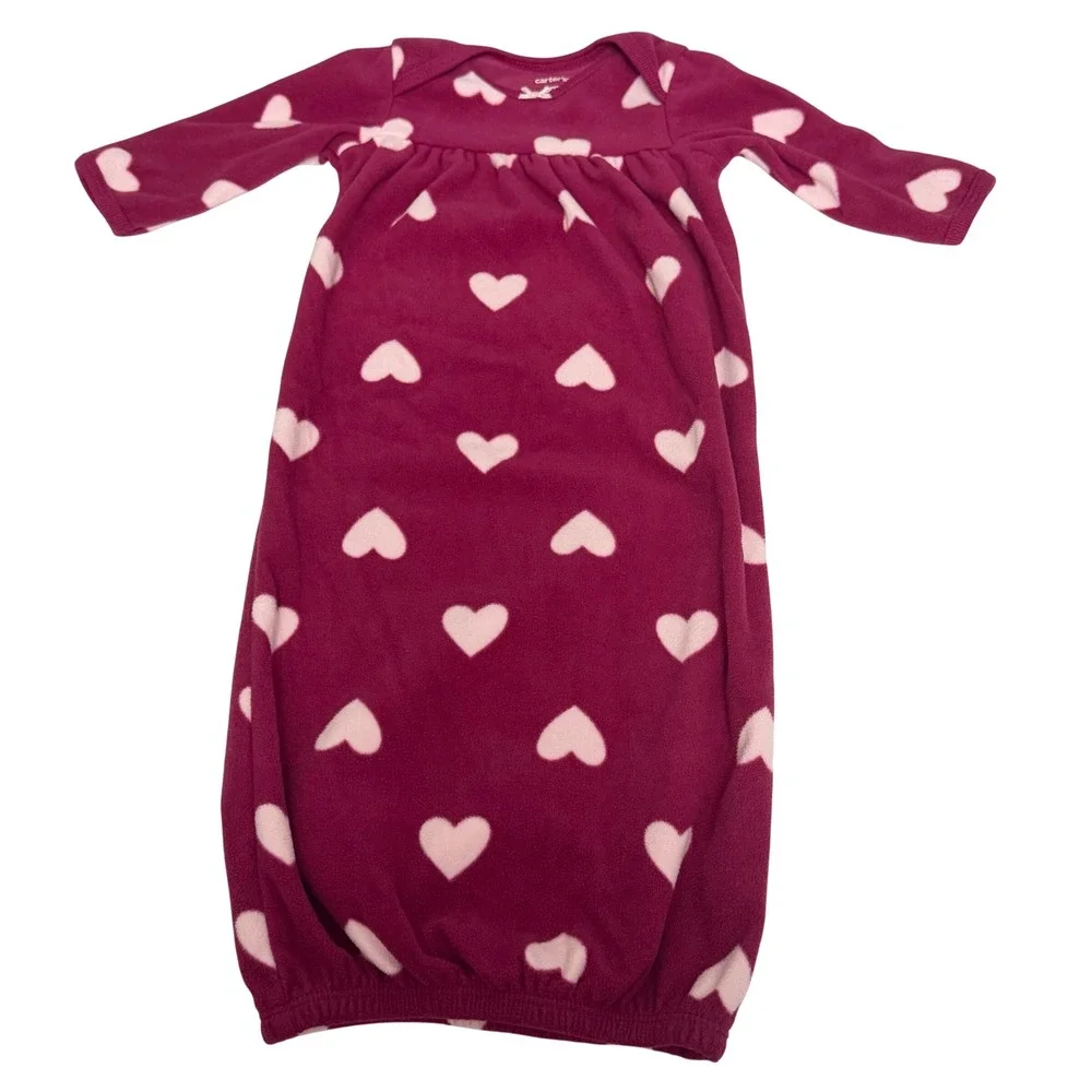Carters Baby Girl 3M Fleece Sleep Sack Gown Burgundy Pink Heart Long Sleeve